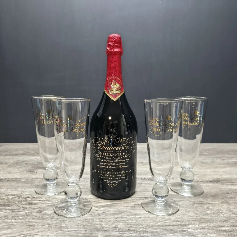 Budweiser Millennium Limited Edition Bottle Set W/4 Glasses